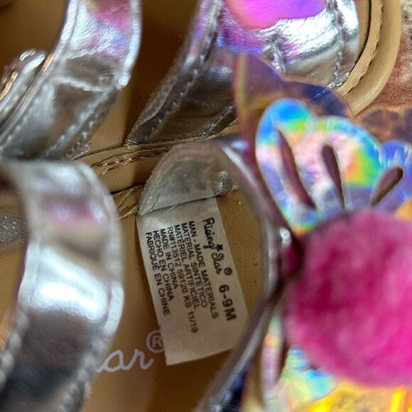 5 for $25🔥Rising Star Metallic Silver Butterfly Sandals Baby Size 6-9 Months - Picture 3 of 6
